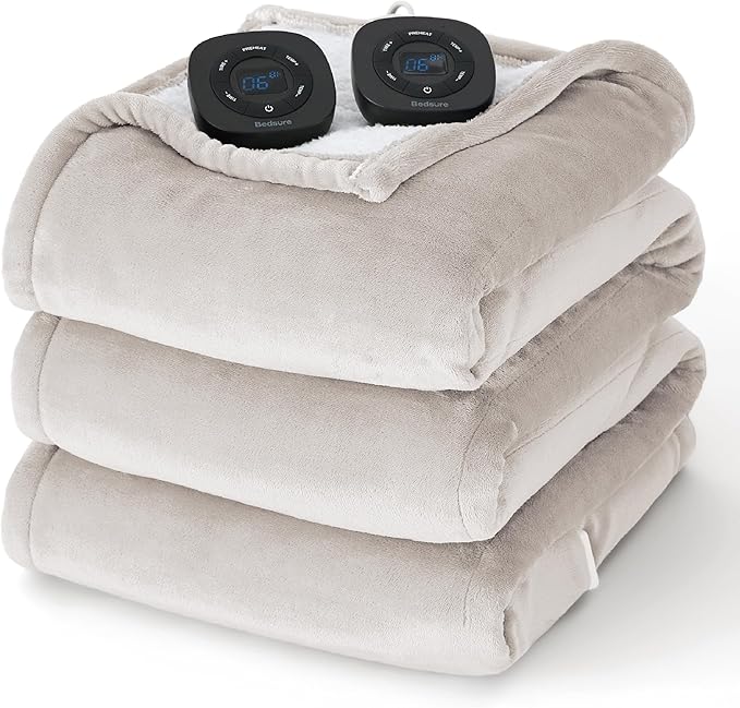 Bedsure Electric Blanket Queen Size - Dual Control Heated Blanket Queen, Fast Heating with 10 Time Settings & 10 Heat Settings, Warm Gift for Grandma (84x90 inches, Cream)