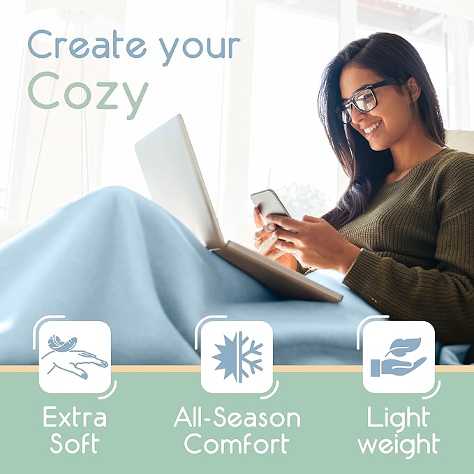 Vellux Twin Size Microfleece Supersoft Lightweight Throw Blanket | All-Season Comfort | Plush Pet-Friendly Blue