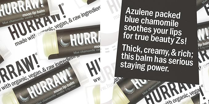 Hurraw! Moon Night Treatment (Blue Chamomile, Vanilla) Lip Balm, 3 Pack: Organic, Certified Vegan, Cruelty and Gluten Free. Non-GMO, 100% Natural Ingredients. Bee, Shea, Soy and Palm Free. Made in USA