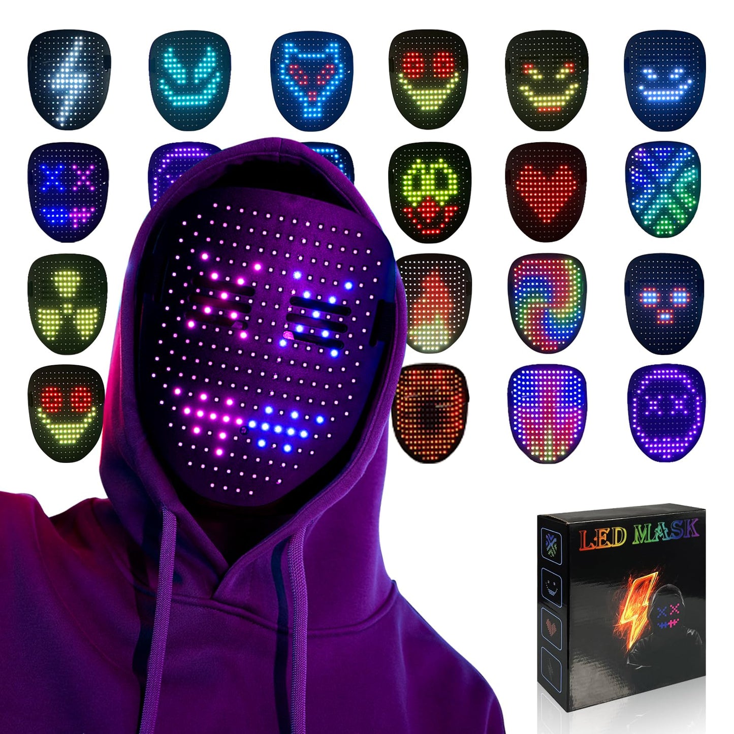 MOYACA Led Mask with Gesture Sensing, Light up mask with 50 Pattern Display for Men/Women LED Halloween Mask for Costume Cosplay Party Indoor and Outdoor