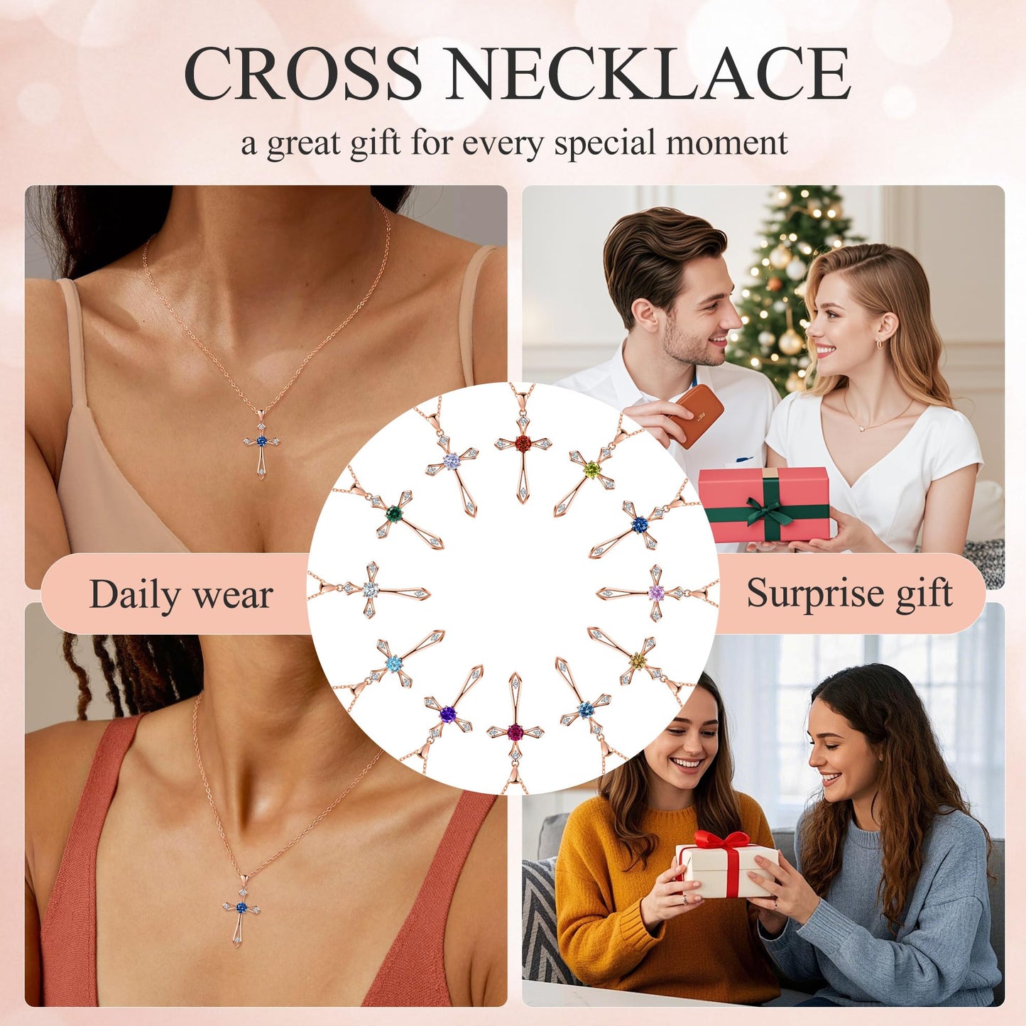 QUALISE Cross Necklace for Women,925 Sterling Silver Birthstone Necklace,Sapphire-Septermber Birthstone Cross Necklace,Faith Religious Fine Jewelry Valentines Day Gifts Birthday Holiday Gifts for Her