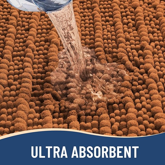 Arotive Luxury Chenille Bathroom Rug Mat, Extra Soft Thick Absorbent Shaggy Bath Rugs, Non-Slip Machine Wash Dry, Plush Bath Mats for Bathroom, Shower and Tub, 34x21, Clay