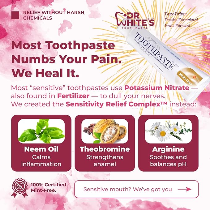 Dr. White’s Fluoride-Free nHA Toothpaste 2-Pack; Dentist-Formulated, Nano Hydroxyapatite + Xylitol, Sensitivity Relief Complex™, Mint-Free, Enamel Safe, Swallow-Safe (3.5 Oz, Guava Glow)