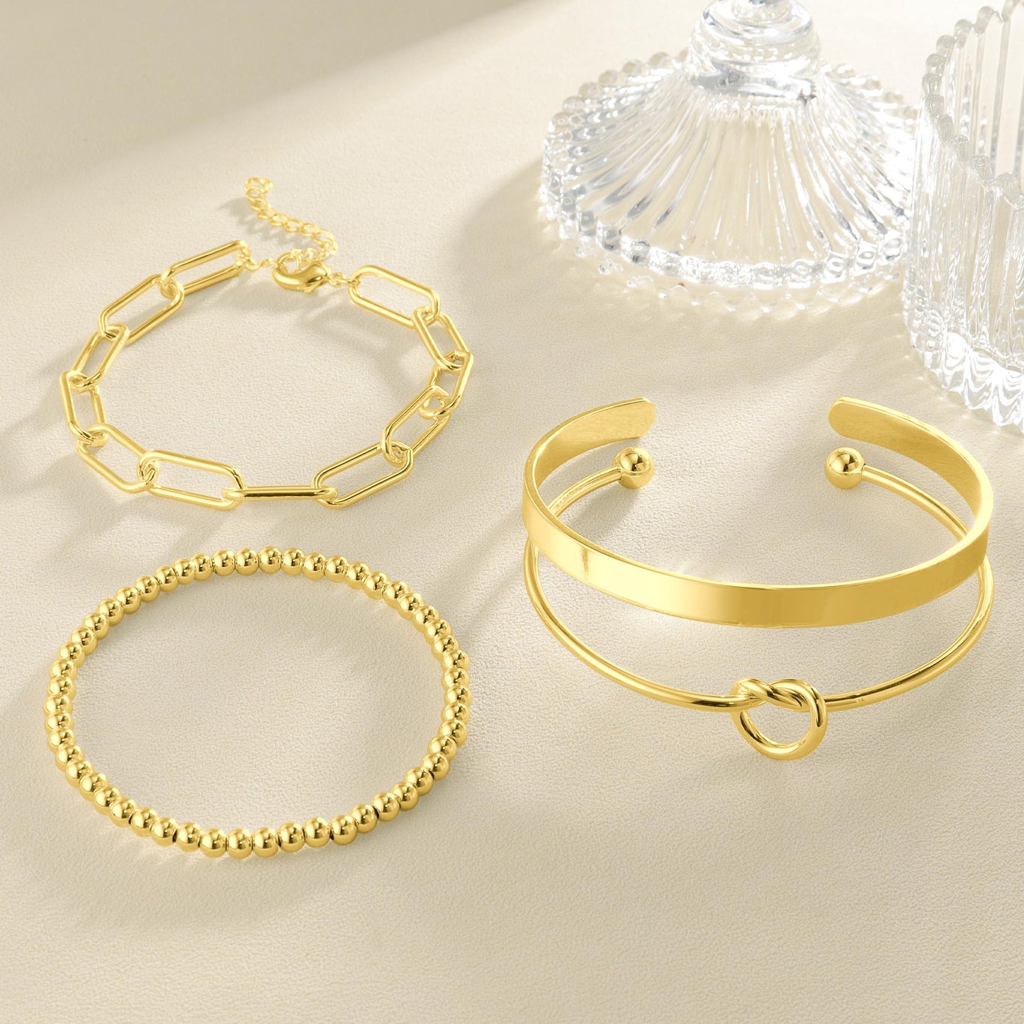 Reoxvo Gold Bracelets Stack for Women Non Tarnish Gold Bangle Cuff Bracelets Jewelry for Women Trendy