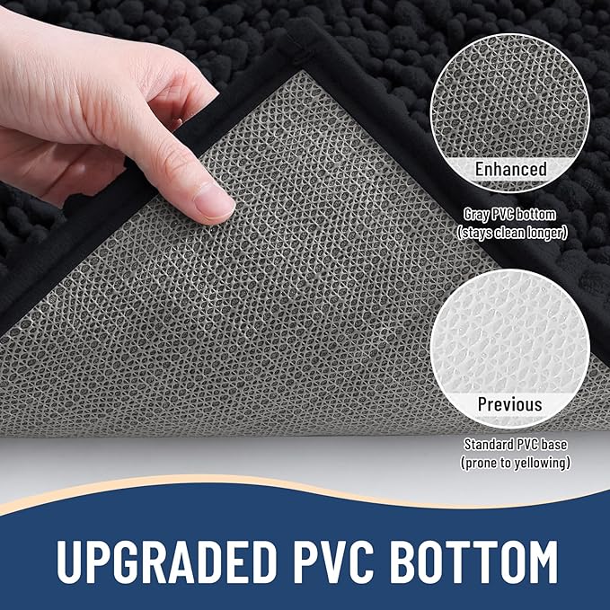 Arotive Luxury Chenille Bathroom Rug Mat, Extra Soft Thick Absorbent Shaggy Bath Rugs, Non-Slip Machine Wash Dry, Plush Bath Mats for Bathroom, Shower and Tub, 24x16, Black