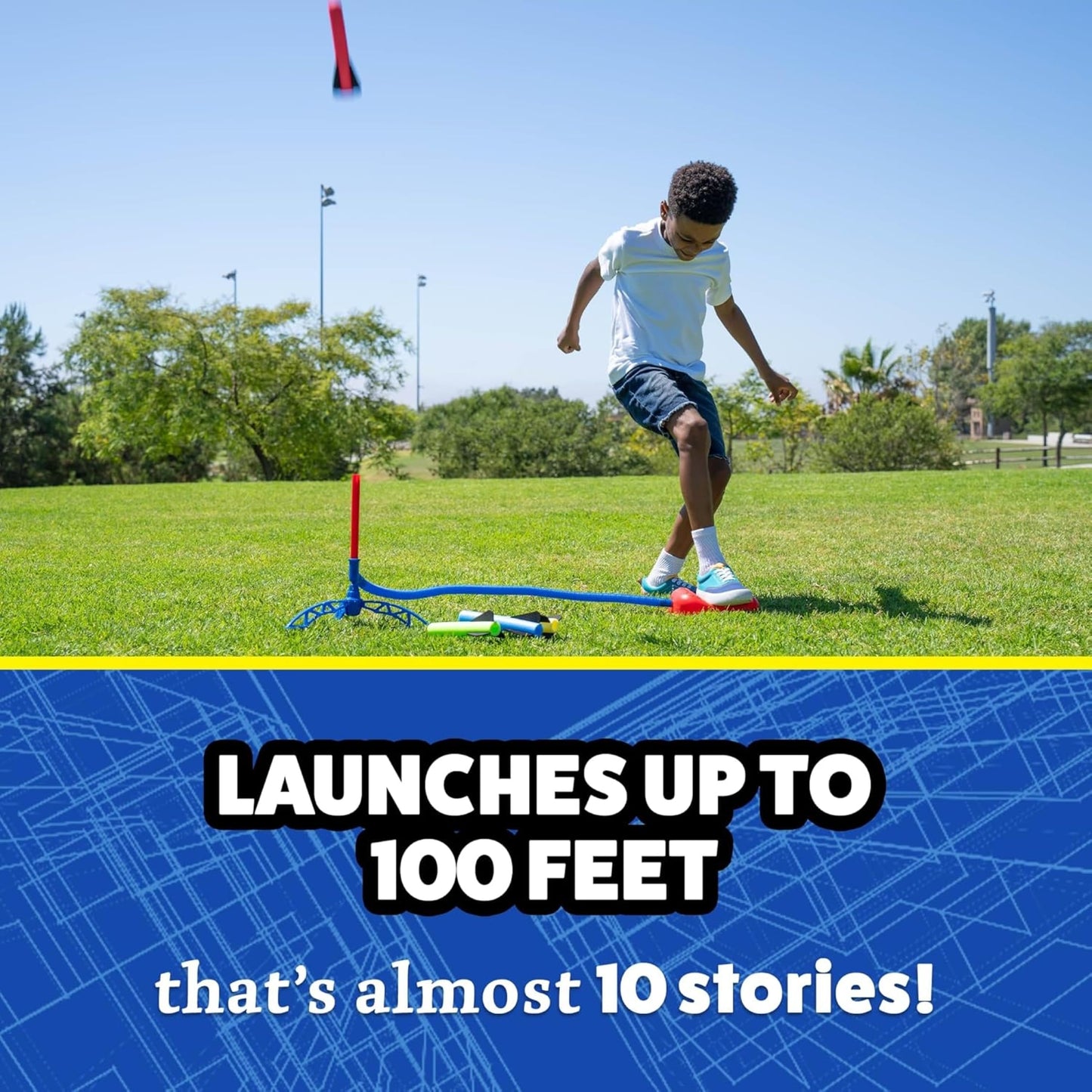 Stomp Rocket Jr Multi-Color Rocket Launcher for Kids, 8 Rockets - Fun Outdoor Kids Gifts for Boys & Girls - STEM Toy Foam Blaster Set Soars Up to 100 Feet - Ages 3 & Up