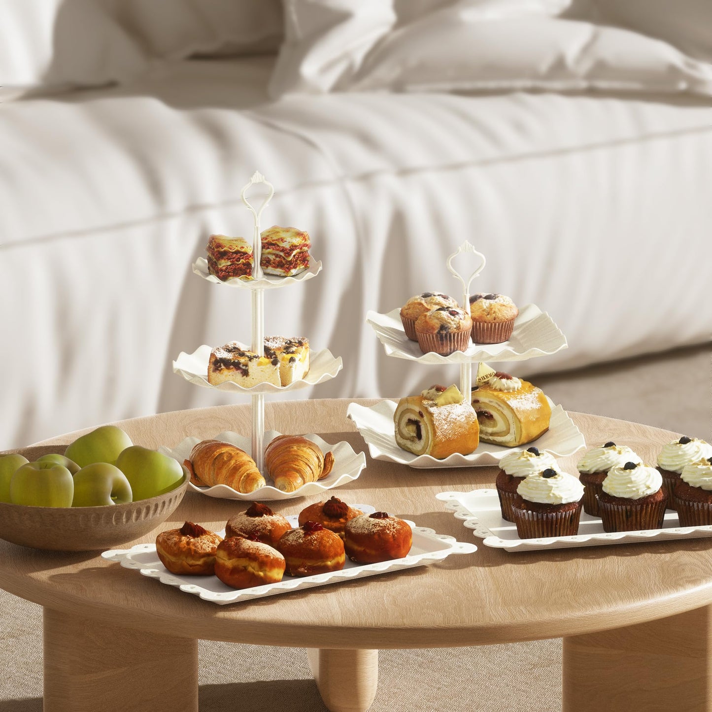 10 Pack Cake Stand Set with 3 x Two-Tier and 3 x Three-Tier Cupcake Stands, Plastic Dessert Table Stand Set 3 Tired Cookie Tray and 4 Pcs Dessert Trays