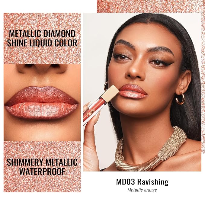 Oulac Metallic Shine Liquid Lipstick Set for Women, Dual Use for Lips & Eyeshadow, Long Lasting Lip Gloss, Metallic Matte High Impact Lip Color No Transfer Vegan Formula, 4.5ml, MD03+05+06