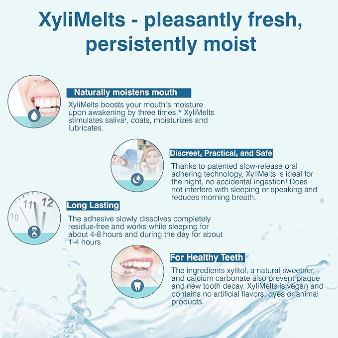 Oracoat XyliMelts for Dry Mouth Night Time or Day - Moisturizing Dry Mouth Adhering Discs, Sugar Free with Xylitol, 100 Count, Slightly Sweet Flavor, 8-Hour Relief