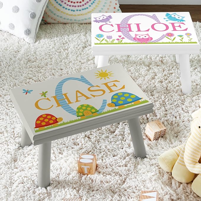 Let’s Make Memories Personalized My Own Name Step Stool - Children’s Step Stool - Sturdy Wood – Non-Toxic Paint, Sealer - Turtle Design - Espresso - 14’Wx9.25”Lx8.75”H - Ages 3+