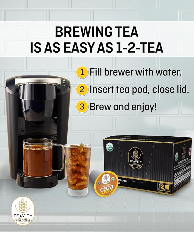 Organic Chai Black Tea Pods for Keurig Naturally Caffeinated by Teavity (24 Tea Pods)