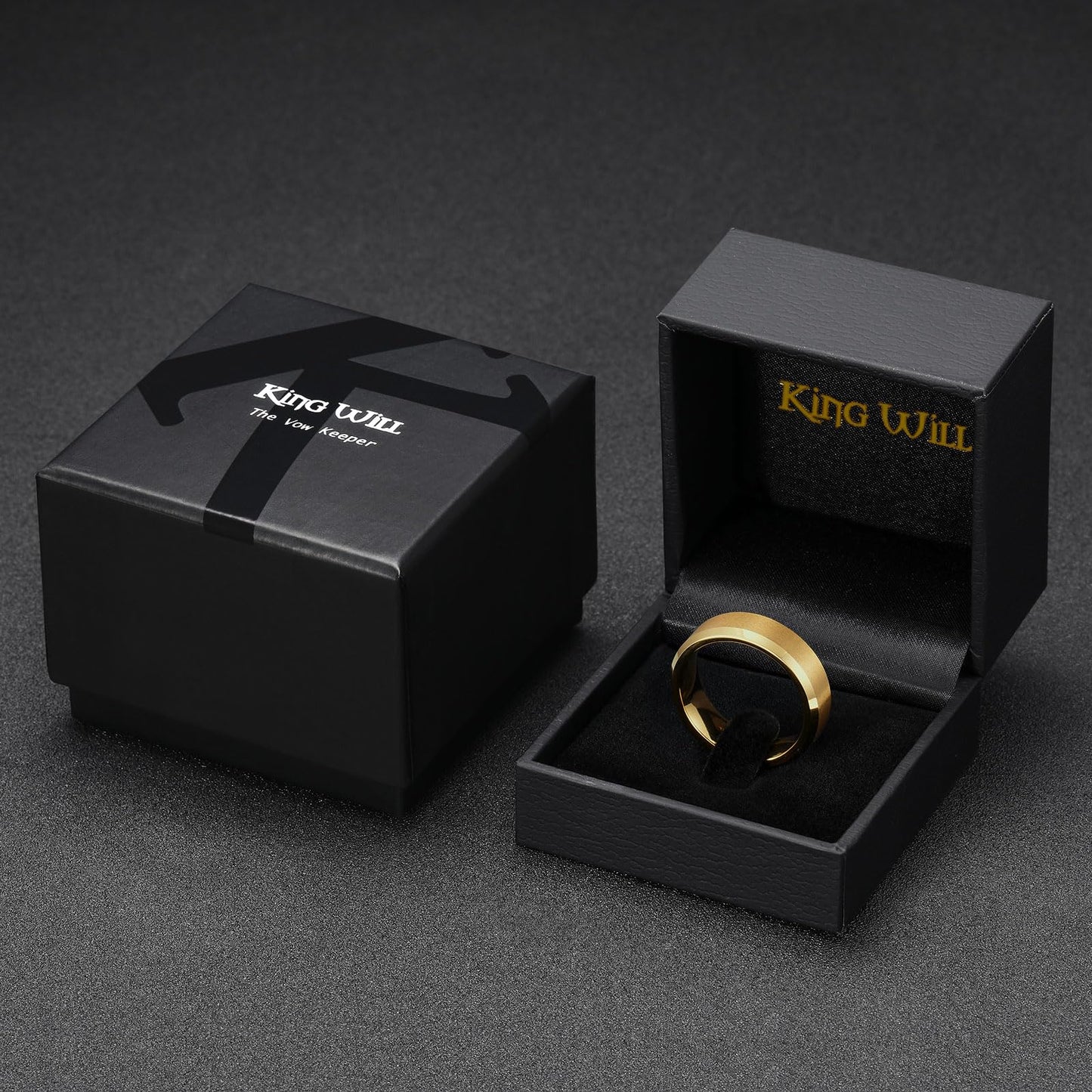 King Will 7mm Basic Tungsten Rings For Men Gold Wedding Band Polished Edge Brushed Matte Promise Ring Comfort Fit (Size 8)