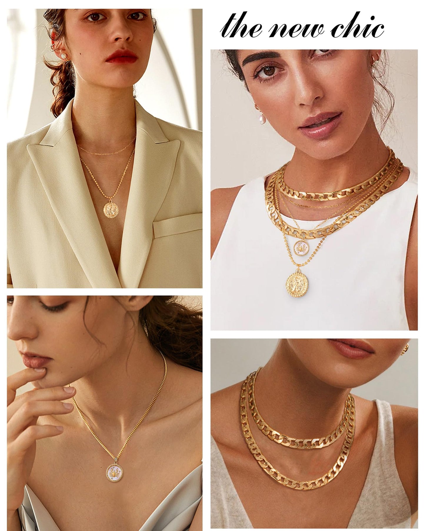 MJartoria Gold Layered Necklaces for Women Trendy Retro Coin Pendant Necklace Dainty Chunky Chain Choker Necklaces for Jewelry Birthday Gifts (Gold, Zodiac-Cancer-3PCS Layered)