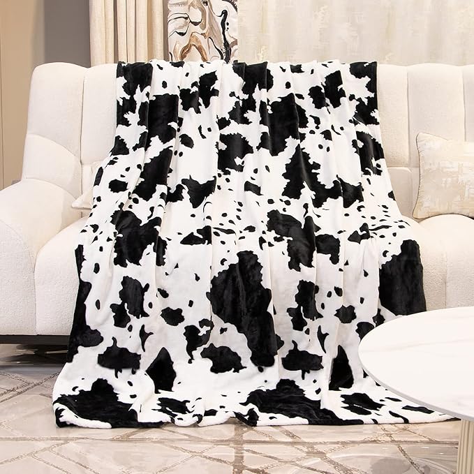 Cow Print Throw Blanket Twin Size - Soft Plush Lightweight Fleece Twin Bed Blanket for Bedroom Livingroom Decor 60x80 Inch