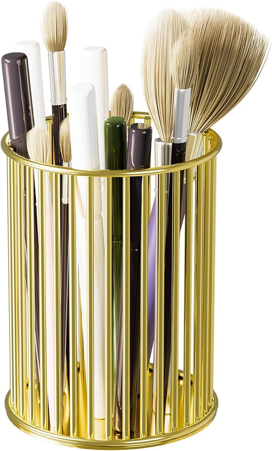 Makeup Holder - Makeup Brush Organizer, Cosmetic Brushes Storage Holder for Dressing Table, Gold.