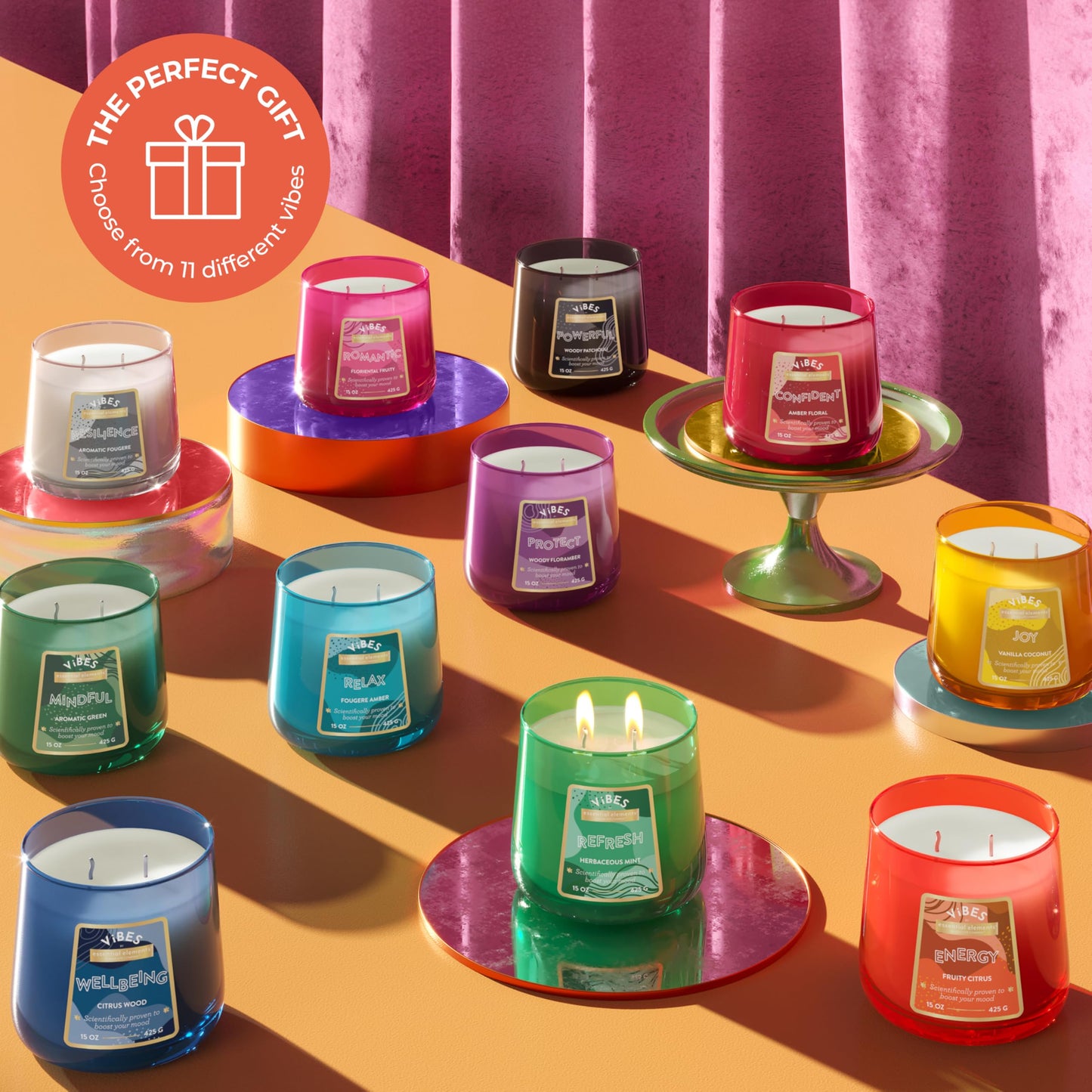 Candle-Lite Vibes Fruity Citrus Mood-Enhancing Scented Candles, 15 oz Jar, Aromatherapy, Proudly Poured in The USA, 2-Wick, 86 Hours Burn Time, Perfect Relaxation Gift