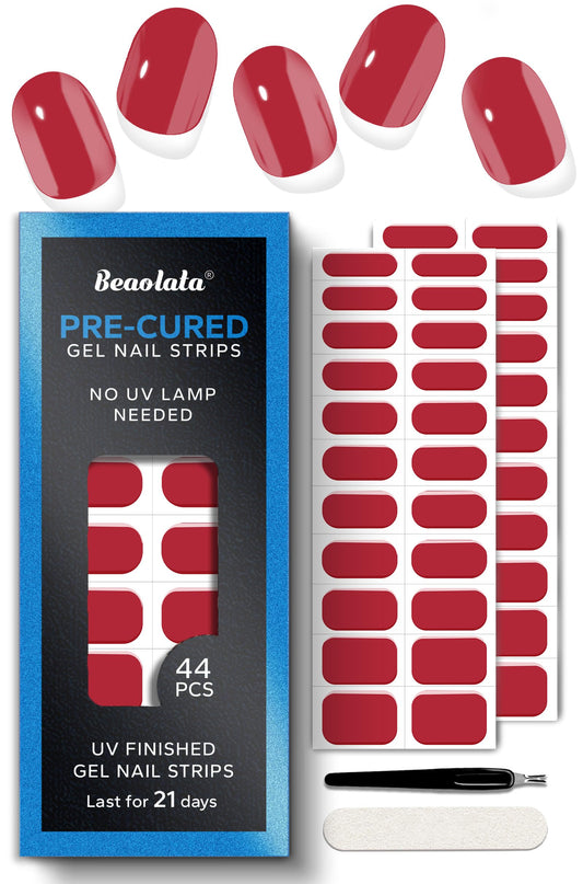 Beaolata Real Gel Nail Strips (No UV Light Needed) - 44Pcs Salon Quality Nail Stickers - Long Lasting Polish Wraps for Women, Easy Apply & Remove (Berry Pink)