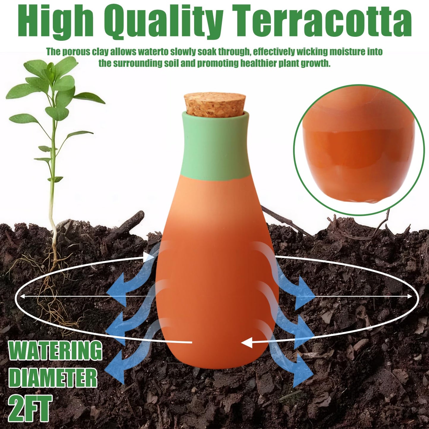 4PCS Terracotta Watering Spikes, Ollas Self Watering Globes, Slow Release Self Watering Planter Insert, Plant Watering Globes for Indoor and Outdoor Plants