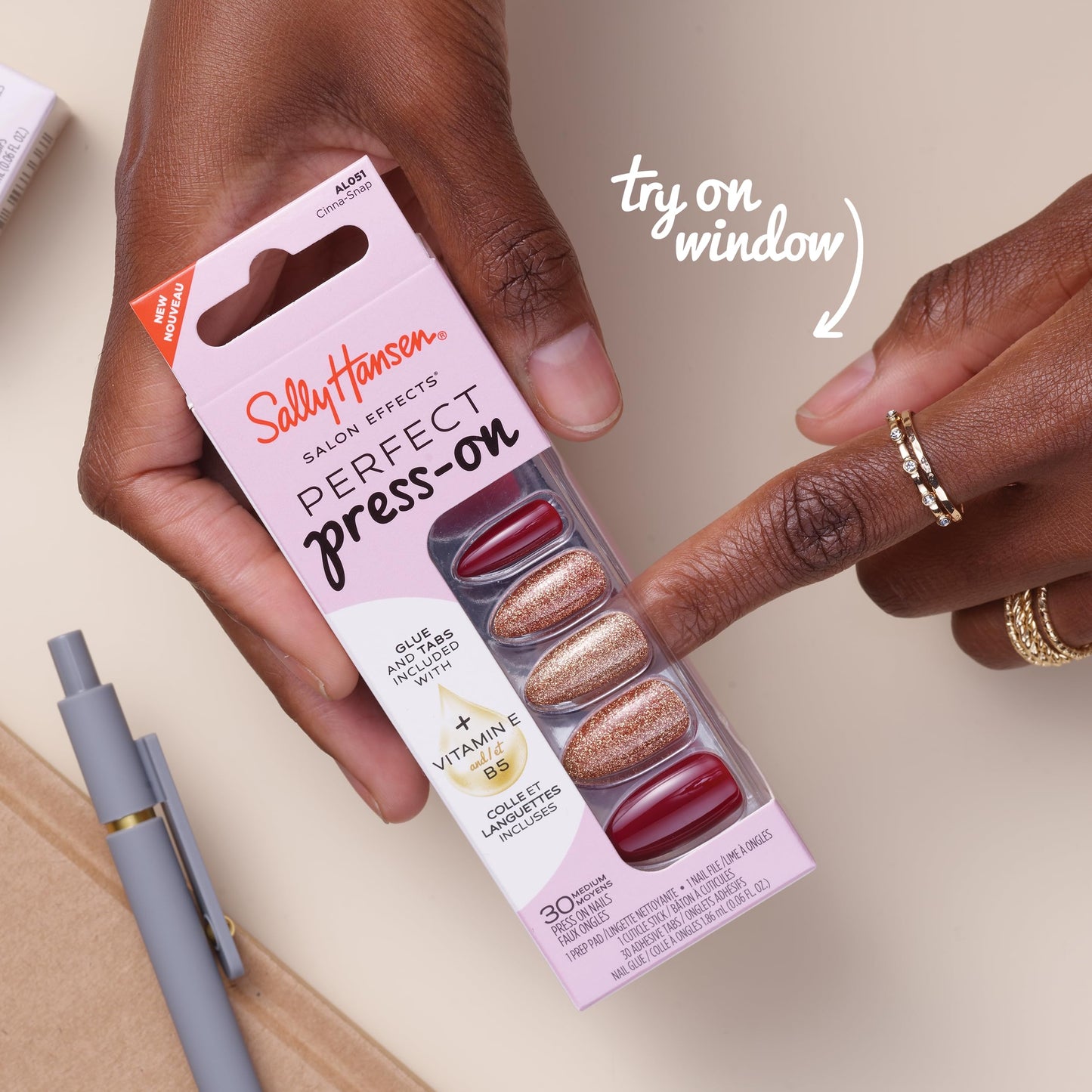 Sally Hansen Salon Effects Perfect Press-On Nails | Almond Shape | Easy to Apply, Non-Damaging| 30 Nails, Nail Glue, Adhesive Tabs, File| Needing Space