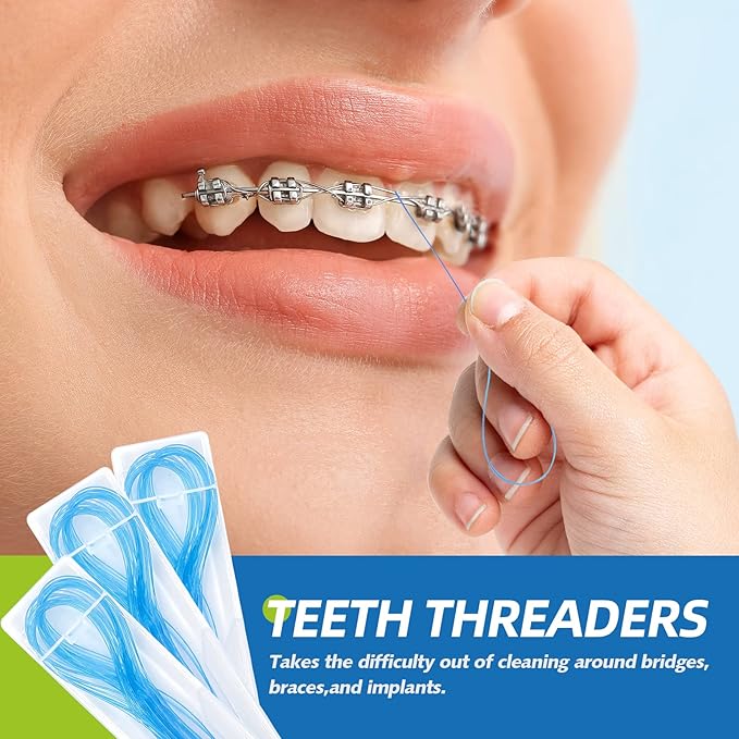 Floss Threaders,Essential Tool for Maintaining Oral Health with Braces, Bridges, and Implants 400 Count (Pack of 8)
