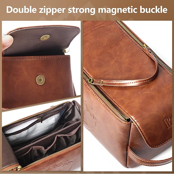 Personalized Toiletry Bag for Men,Initial Mens Toiletry Bags for Traveling,Men Travel Toiletries Bag,PU Leather Shaving Bag for Toiletries Accessories kit,Brown A