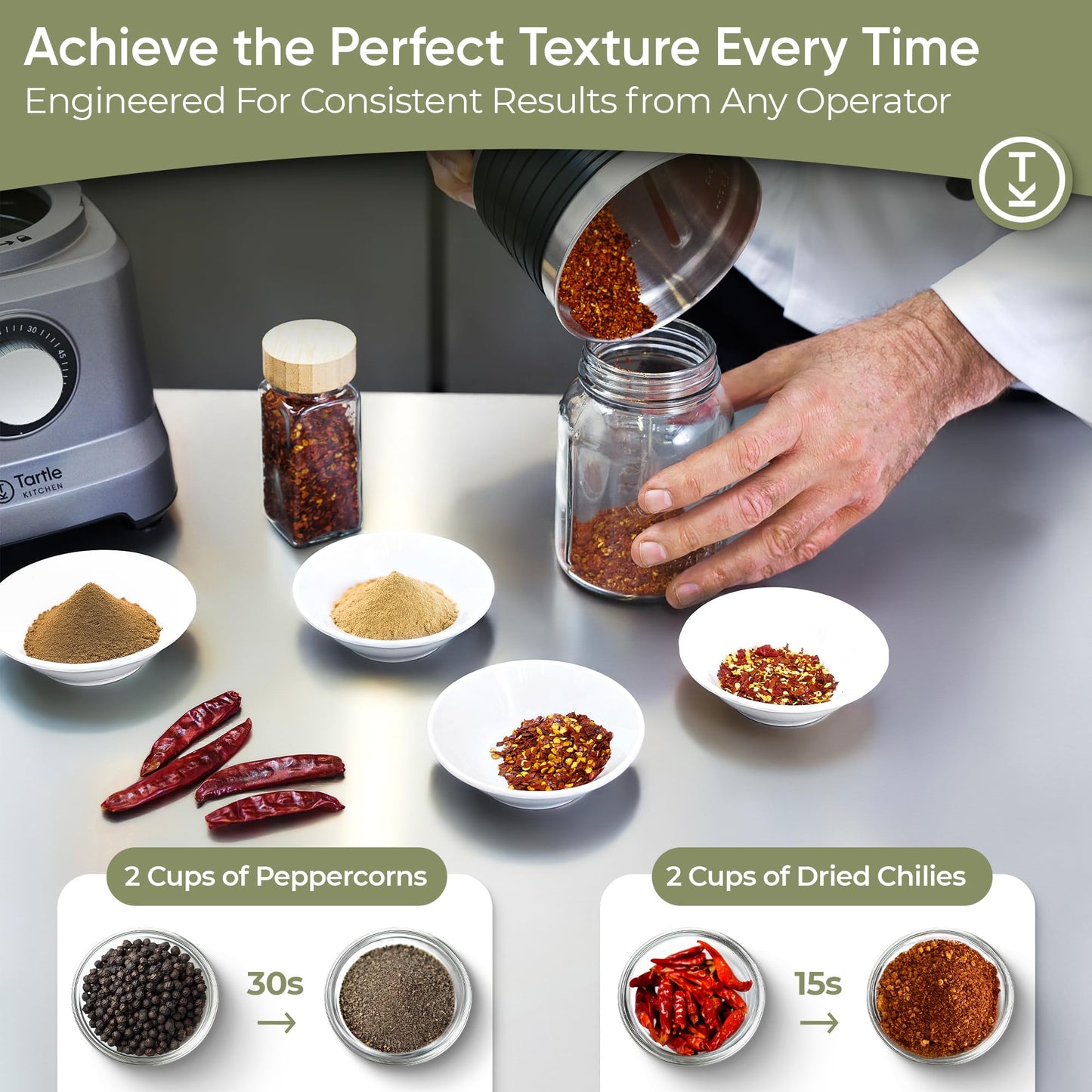 Commercial Electric Spice Grinder 750W - Heavy Duty Stainless Steel Herb Grain Coffee Grinder with Timer Pulse Mode - 2 Cups for Masalas Seeds Nuts Kitchen Use