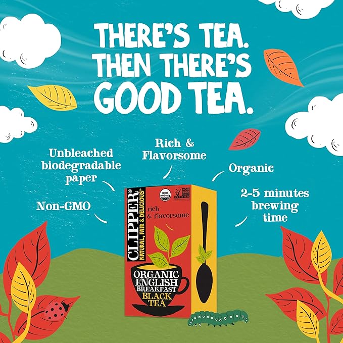 Clipper Tea, English Breakfast, Fairtrade, Organic, Plant-Based, Caffeinated British Tea, 6 Pack, 120 Unbleached Tea Bags