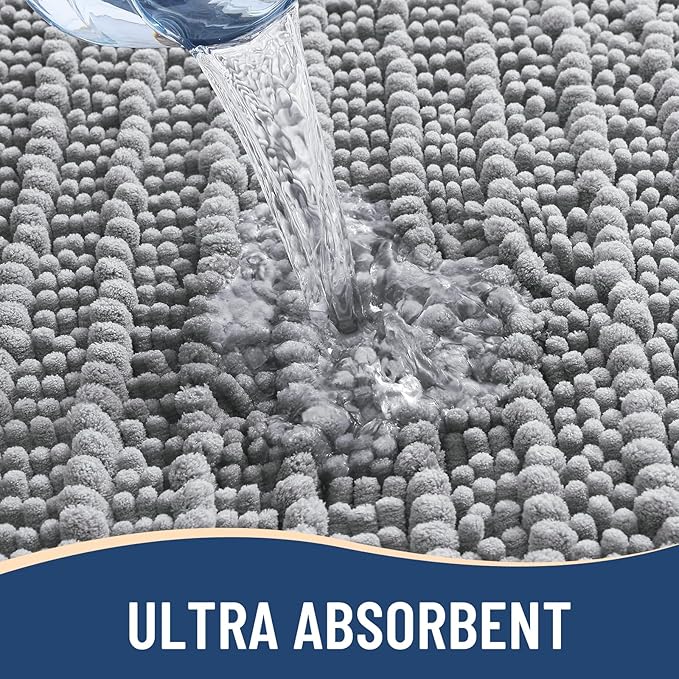 Arotive Luxury Chenille Bathroom Rug Mat, Extra Soft Thick Absorbent Shaggy Bath Rugs, Non-Slip Machine Wash Dry, Plush Bath Mats for Bathroom, Shower and Tub, 30x20, Light Grey