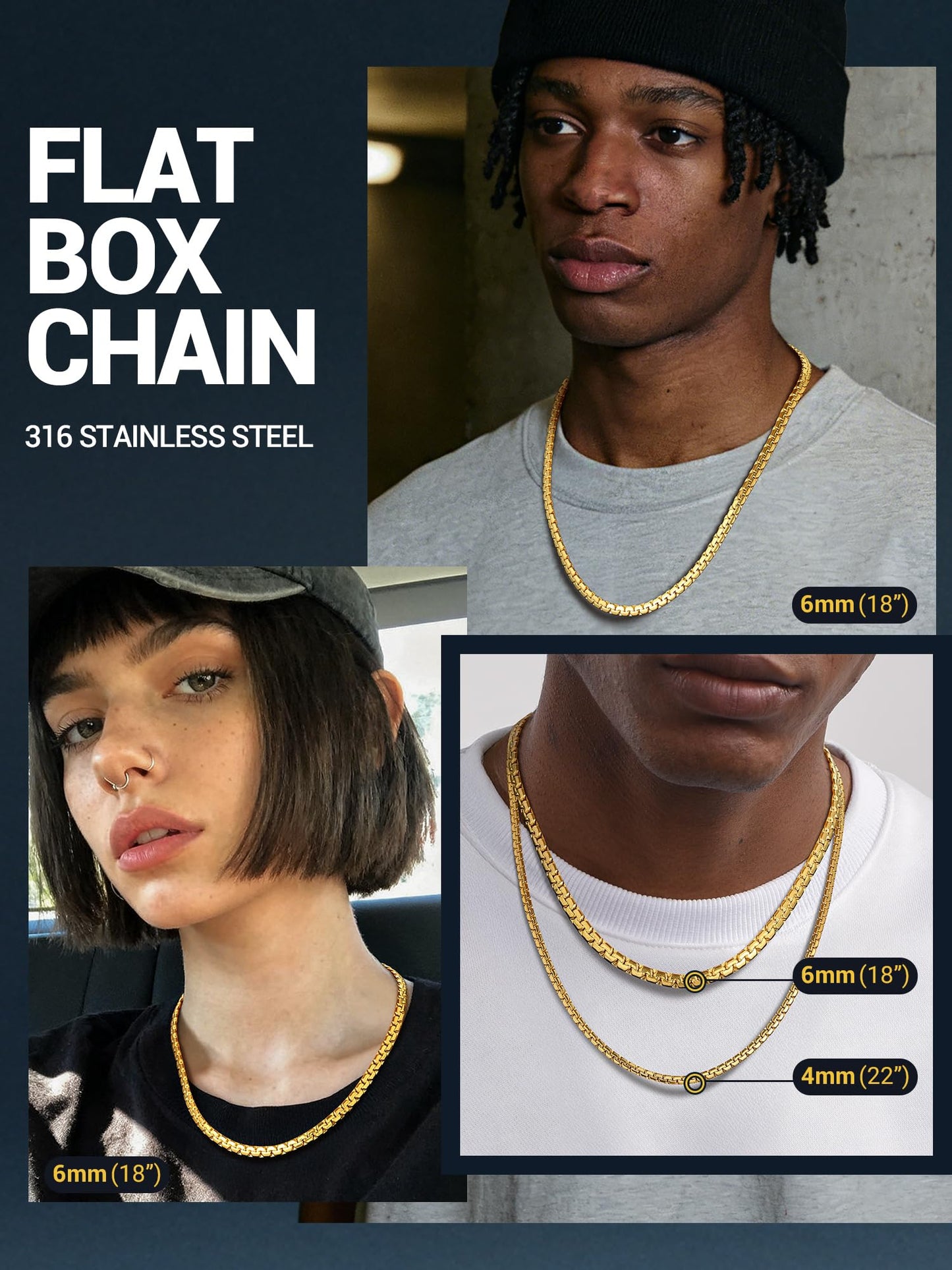 PROSTEEL Chain for Men Jewelry 20inch 4mm Flat Chain Thin Chains Necklace