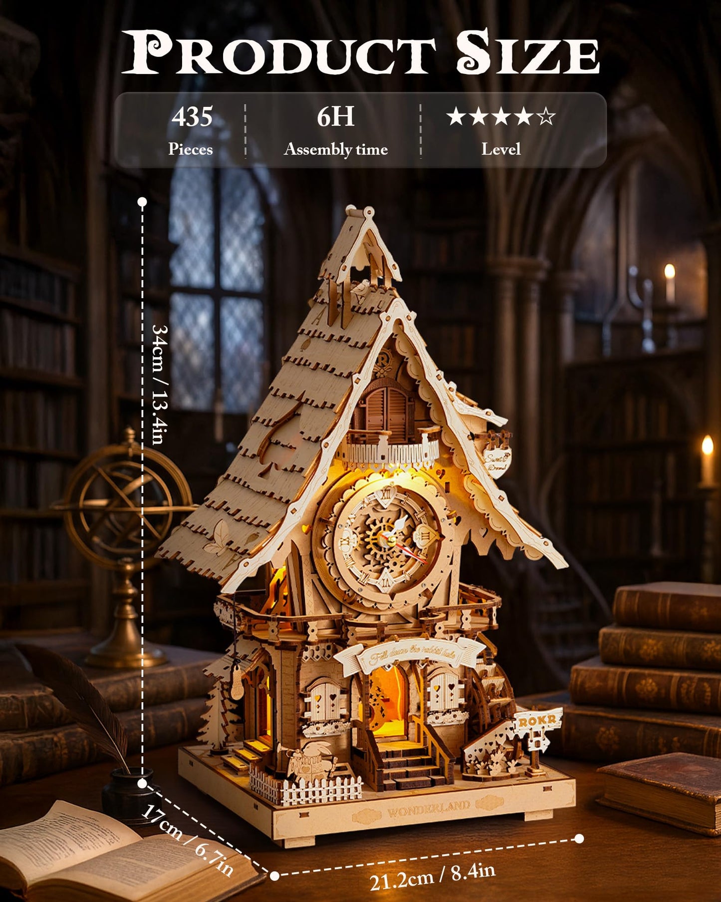 ROKR 3D Wooden Puzzles for Adults,Wooden Cuckoo Clock Model kit,435 Piece 3D Puzzles,Ideal Gift for Adults and Teens