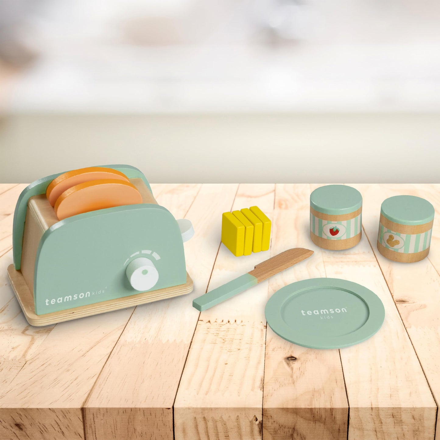 Teamson Kids Little Chef Frankfurt 11-pc. Wooden Play Kitchen Toaster Accessory Set with Pretend Food and Utensils