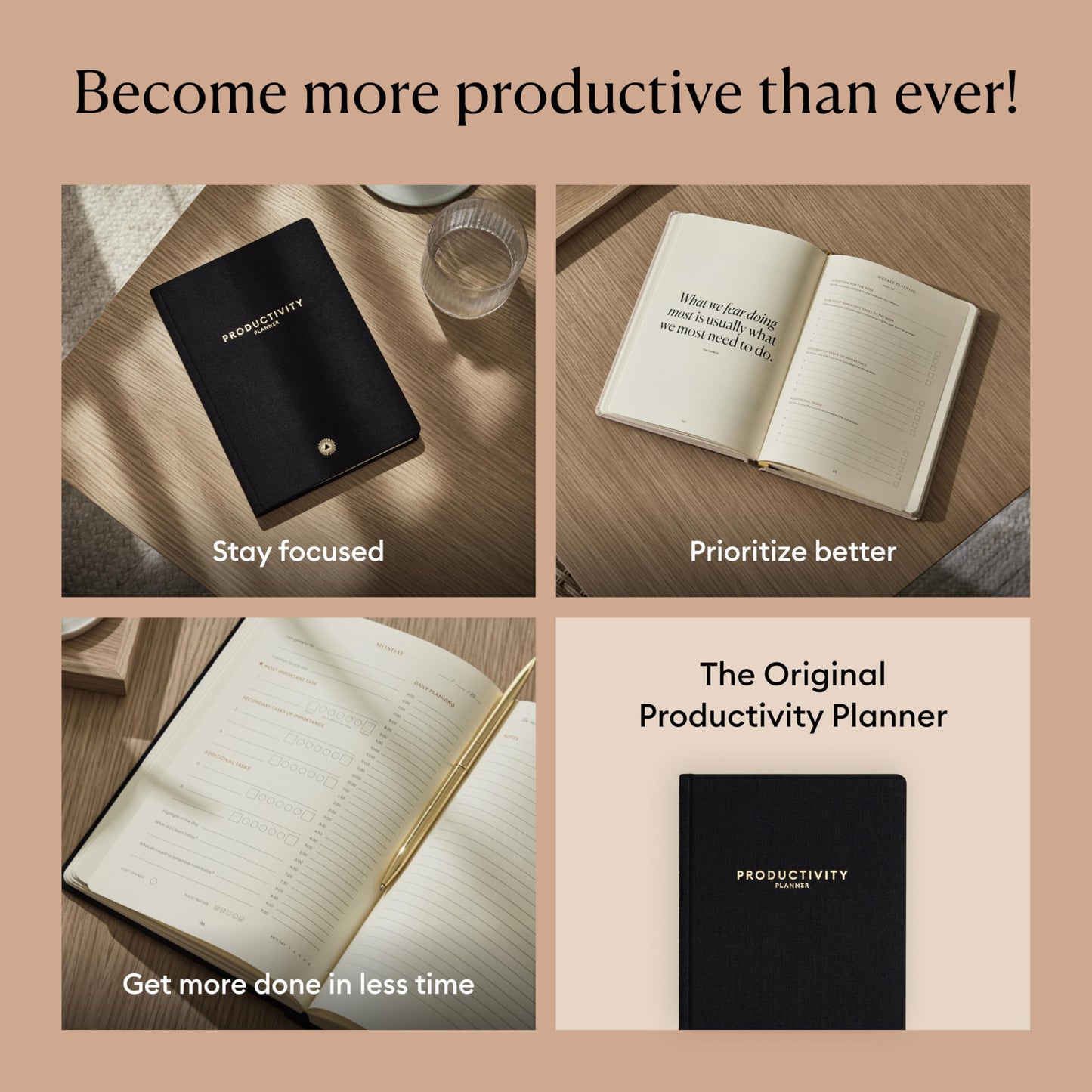 Intelligent Change 3-Month Productivity Planner 2025, Productivity Tools for Time Management & Mindfulness, Daily Planner To Do List, A5 Undated Quarterly Planner (Black)