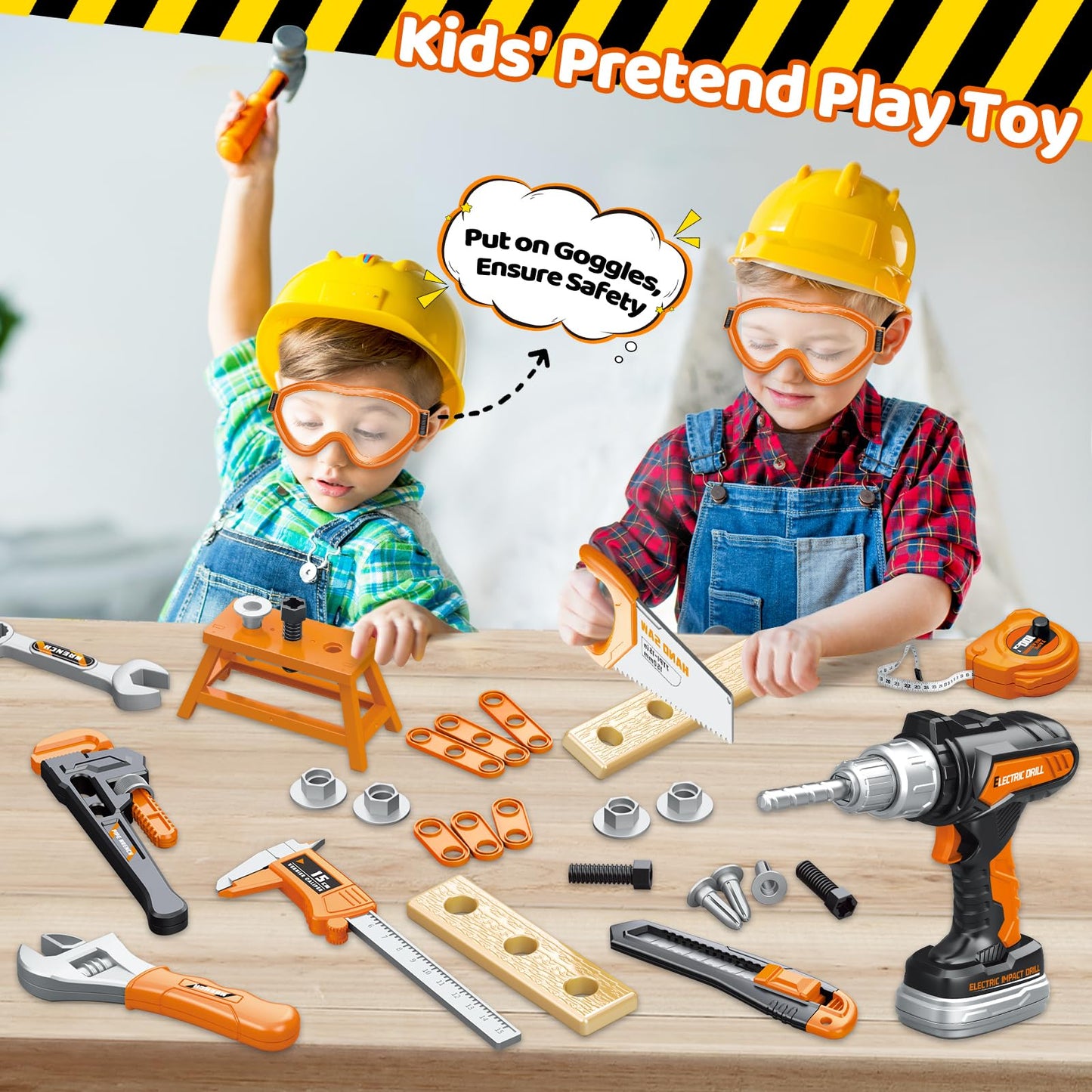 Kids Tool Set 46 PCS, Christmas Birthday Gifts for Kids Ages 3,4,5,6,7,8, Toddler Tool Set with Portable Tool Box & Electronic Toy Drill, Construction Toys Tools for Toddlers, Tool Kits for Boys Girls