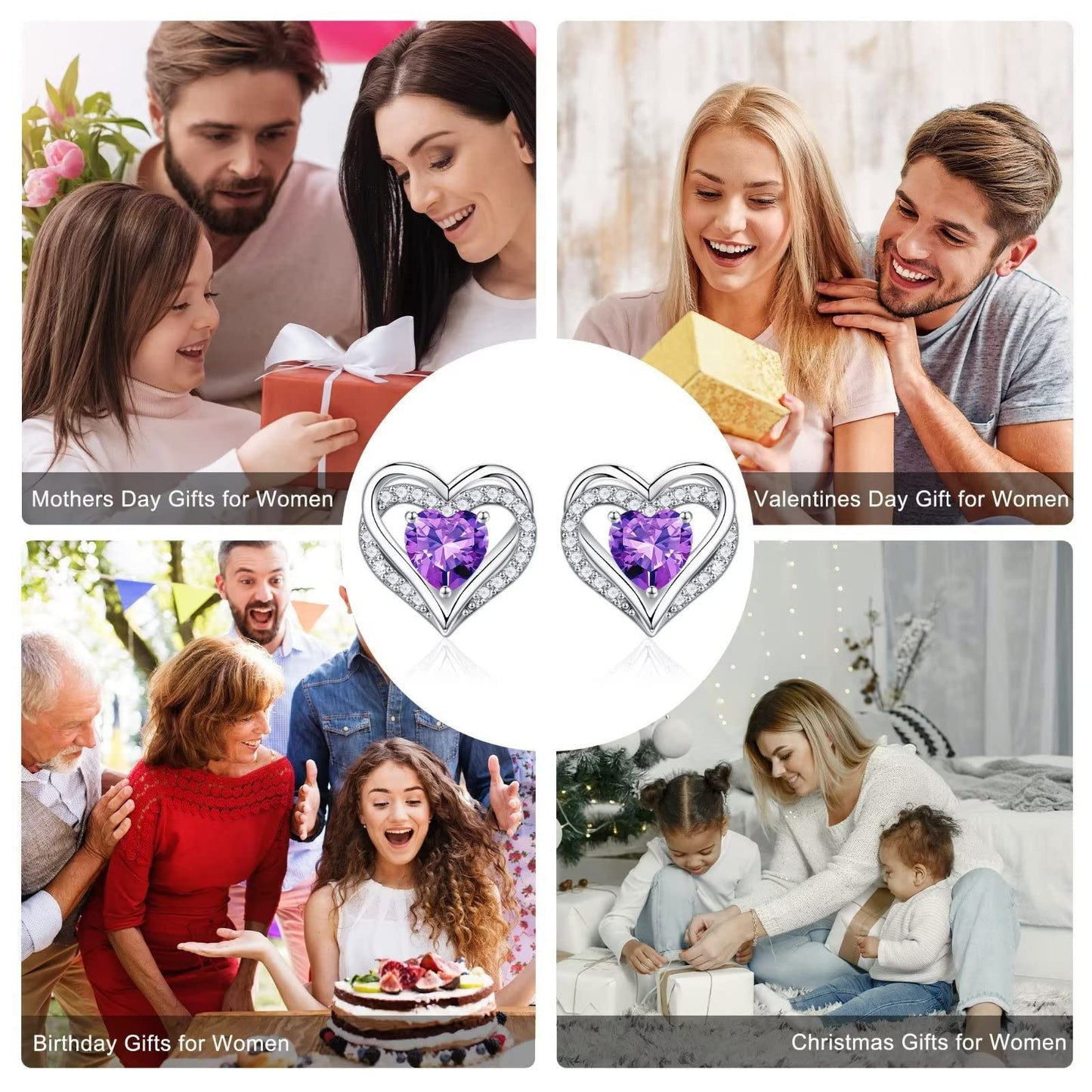Iefil Earrings for Women, 925 Sterling Silver October Birthstone Sapphire Heart Stud Earrings for Women