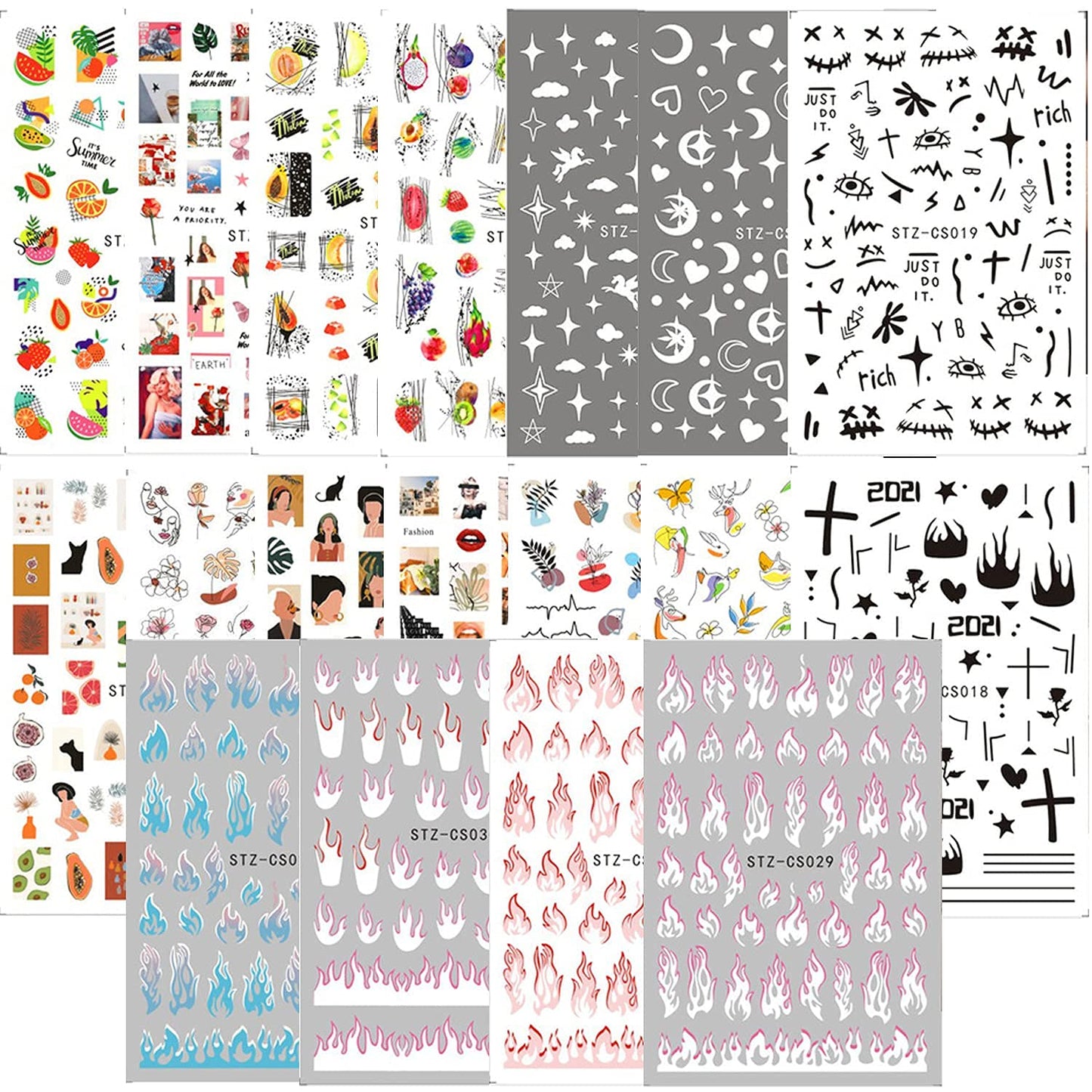 8 Sheets Love Heart Nail Art Stickers with 18 Sheets Colorful Nail Art Stickers