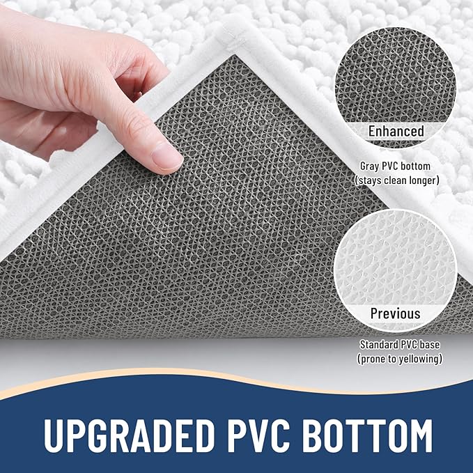 Arotive Luxury Chenille Bathroom Rug Mat, Extra Soft Thick Absorbent Shaggy Bath Rugs, Non-Slip Machine Wash Dry, Plush Bath Mats for Bathroom, Shower and Tub, 50x30, White