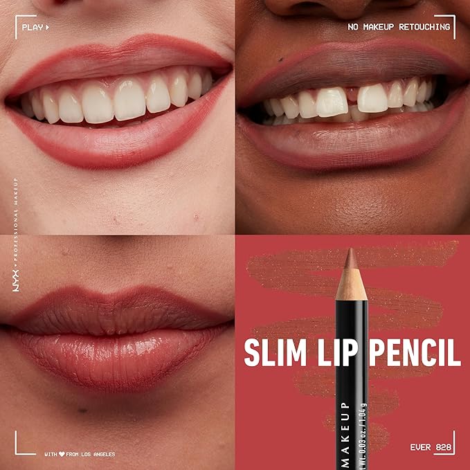 NYX PROFESSIONAL MAKEUP Slim Lip Liner Set, Long-Lasting Creamy Lip Liner Pack Of 3 (Peakaboo Neutral, Nude Pink, Ever)