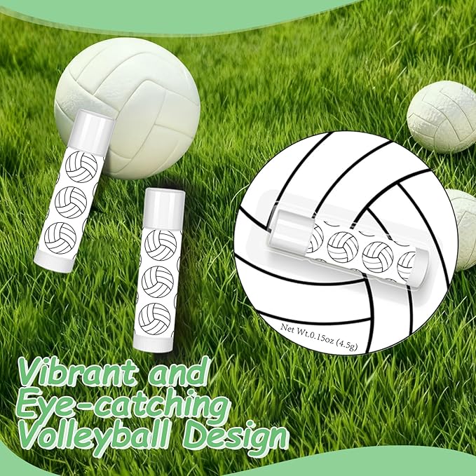 24 Pack Volleyball Lip Balm for Volleyball Theme Party Bulk Gifts,Beeswax Moisturizing Lip balm,Vanilla Flavor Plumping Chapstick for Volleyball Cheerleader Team Girls kids Men Women Sports Lovers