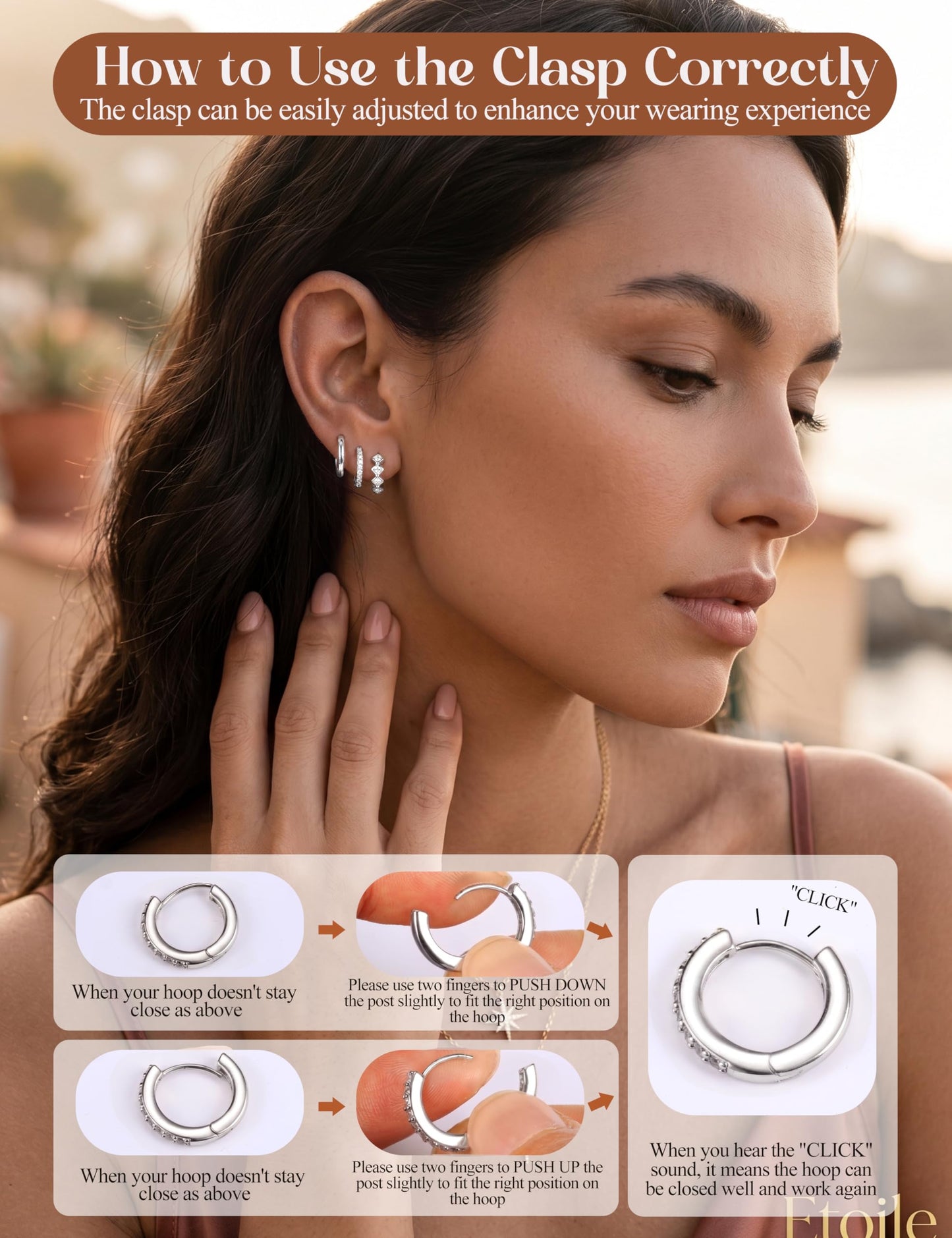 MILACOLATO 3Pairs 925 Sterling Silver Earrings for Women, Sterling Silver Filled Small Huggie Hoop Earrings Sets for Multiple Piercing Hypoallergenic, CZ Cartilage Earrings Stacks Trendy Earrings, K