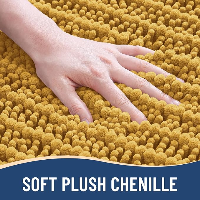 Arotive Luxury Chenille Bathroom Rug Mat, Extra Soft Thick Absorbent Shaggy Bath Rugs, Non-Slip Machine Wash Dry, Plush Bath Mats for Bathroom, Shower and Tub, 24x16, Golden Yellow