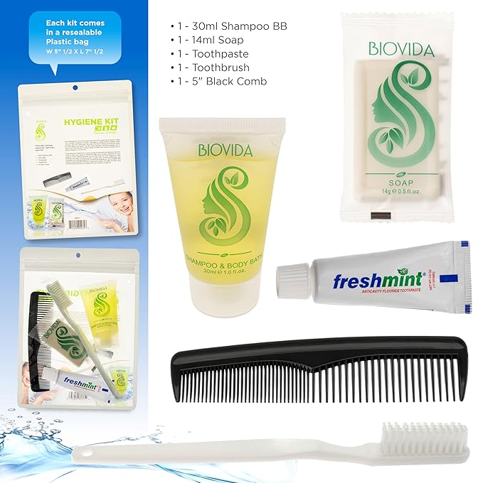Moda West 24 Hygiene Kits - Bulk Case of Wholesale Basic Toiletry Kits for Men, Women, Travel, Charity 5 Pc Kit