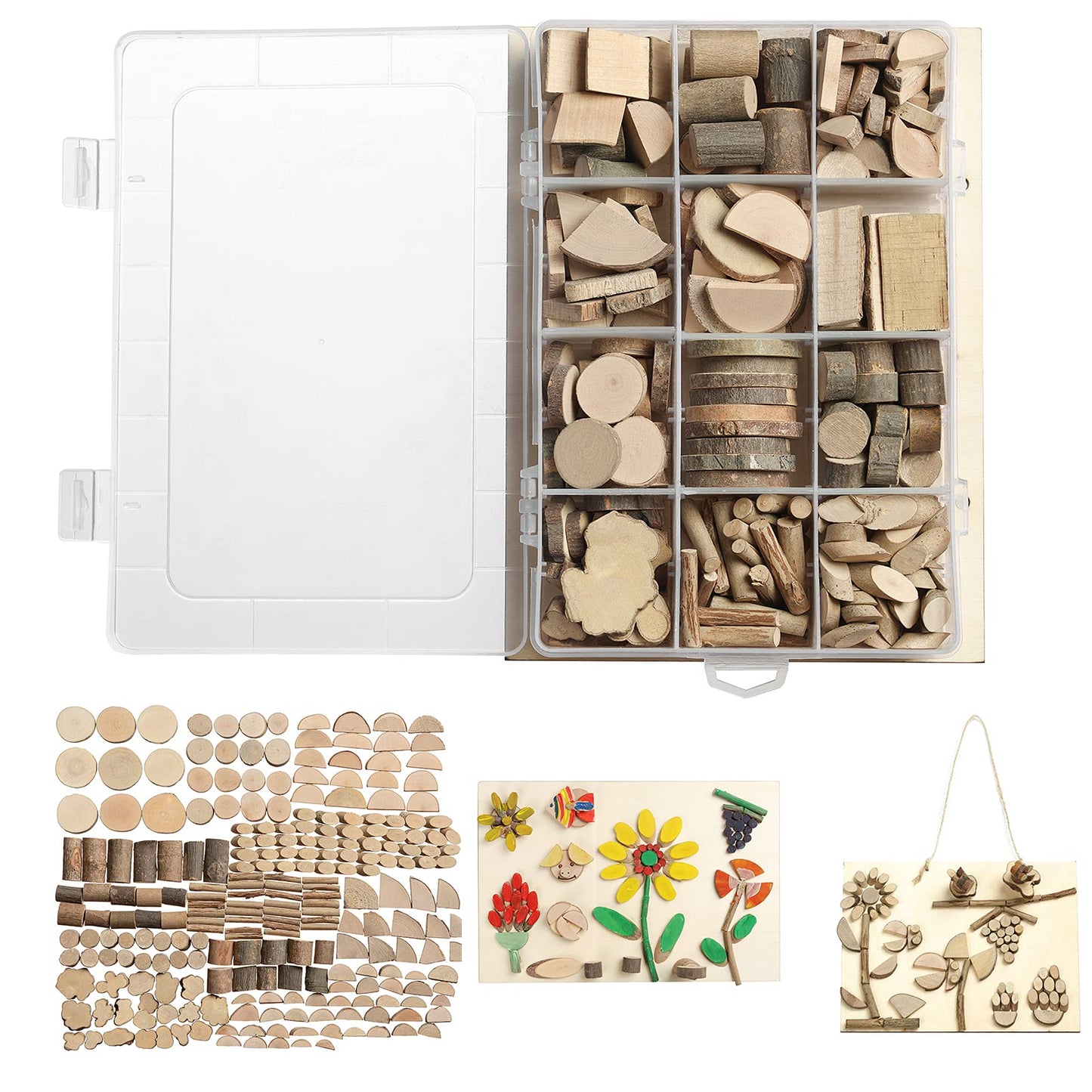 LAZACA Wood Craft Kits DIY for Kids Ages 5-10 Wooden Art Paint Bulk Crafts Garden Playset Loose Parts Play Materials 250 Pcs/19.5X13X3.5cm