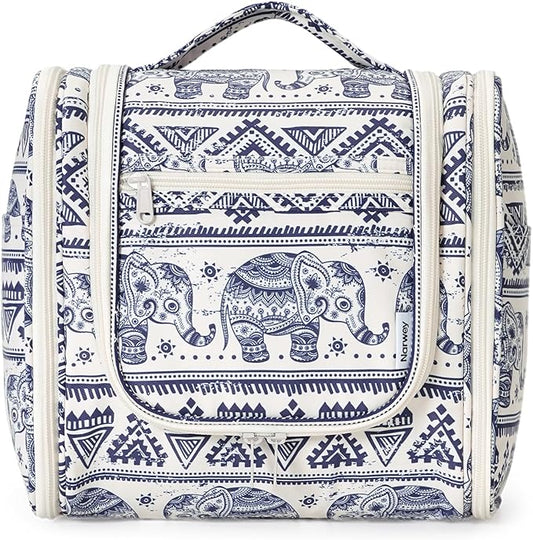 Narwey Hanging Toiletry Bag for Women Travel Makeup Bag Organizer Toiletries Bag for Cosmetics Essentials Accessories (Large, Elephant)