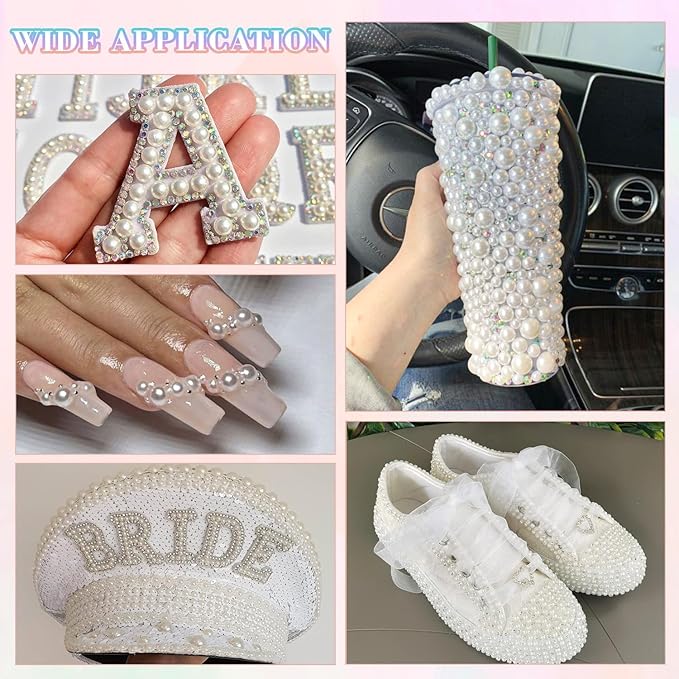 13500Pcs Flatback Pearls for Bedazzling (White) with B7000 Jewelry Glue, Assorted Size 2/3/4/5/6/8/10mm Half Pearl, Bedazzling Gems for Crafting Clothing Tumbler Shoes Embellishment Nail Art