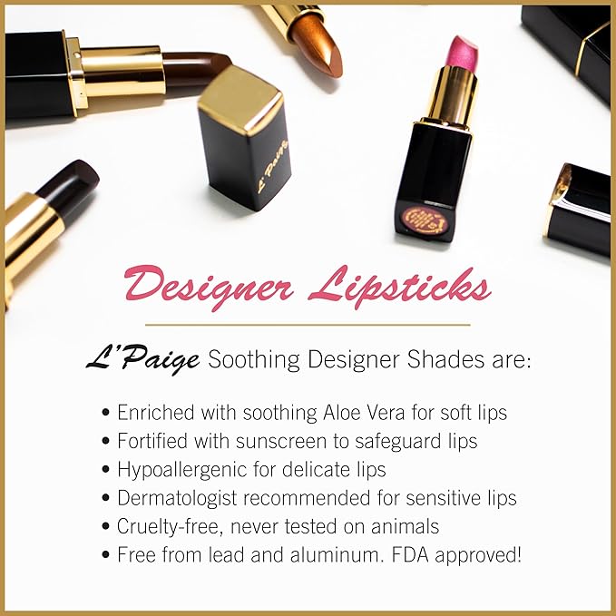 L’Paige L38 - CHAMPAGNE Designer Lipstick | Aloe Vera-Based, Long-Lasting, Moisturizing | Soft Rose-Nude with a Pearlescent Satin Glow Finish