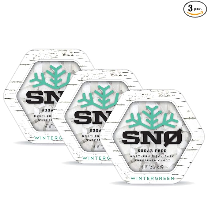 Wintergreen KETO Xylitol Candy Chips (3-Pack) - SNØ 1.5oz Tin - Sugar-Free Candy With Only 2 Ingredients | Low Carbs, Diabetic-Friendly, Non-GMO, Vegan, GF & Kosher | Purest candy in the world
