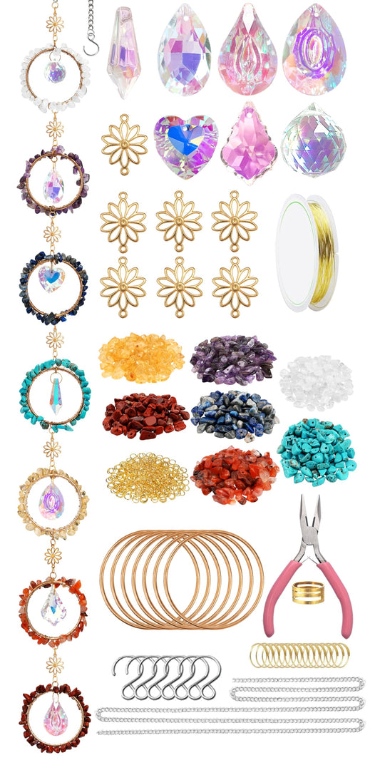 7 Chakra Sun Catcher Kit for Adults DIY Crystal Ornaments Prism Hanging Decorative Suncatcher with Crystals Sun Catchers Making Supplies Kit Art and Crafts Decor for Home Gifts