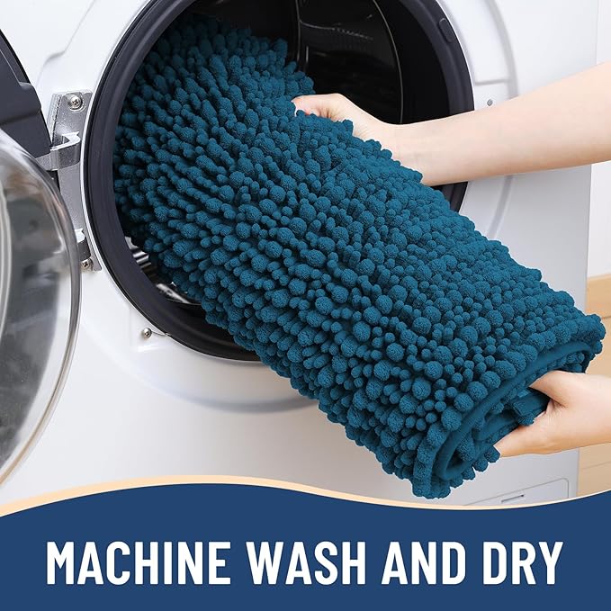 Arotive Luxury Chenille Bathroom Rug Mat, Extra Soft Thick Absorbent Shaggy Bath Rugs, Non-Slip Machine Wash Dry, Plush Bath Mats for Bathroom, Shower and Tub, 36x24, Peacock Blue