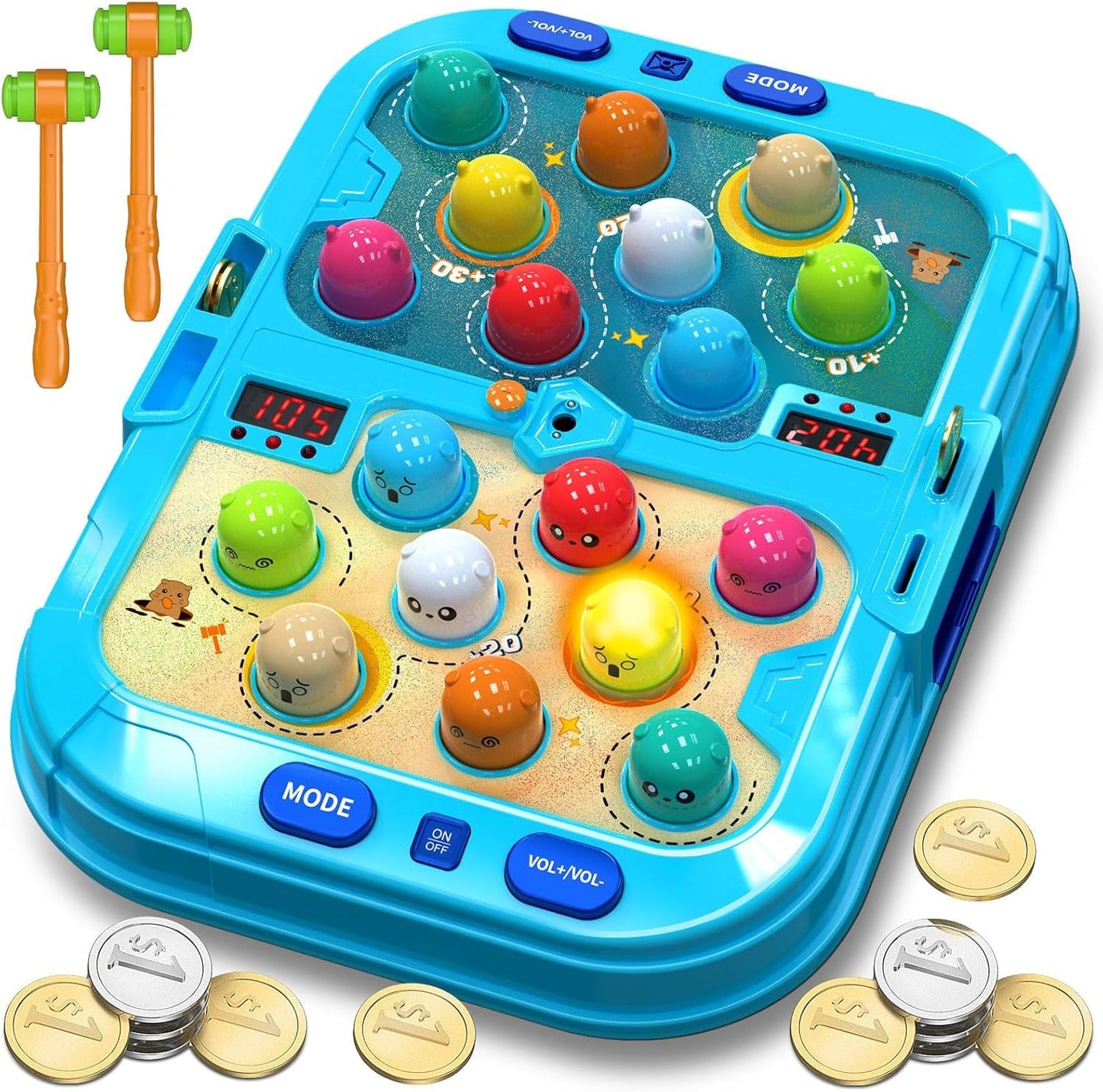 HopeRock Toddler Toys for Boys 4-6 with 2 Hammers, 5 Modes, 9 Music Sprays,Light-Up, Ideal Birthday and Christmas Gifts for 3-6 Year Old Boys