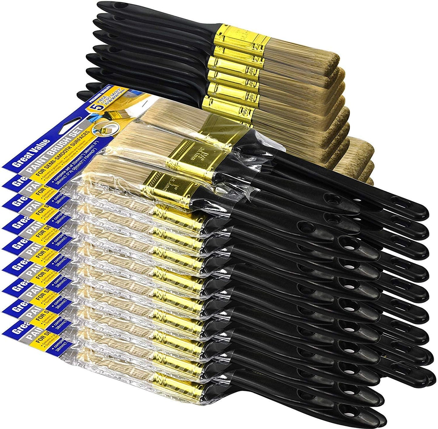 Great Andrew Paint Brushes, 30 PCS Great Value Multi use(3" 2" 1.5" 1" Flat &1.5" Angled) Paint Brush Pack, Paint Brushes Set for Home Furniture Fences Wall Trim